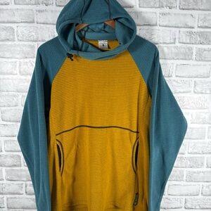 Melanzana Micro Grid Hoodie Pullover Teal Yellow Womens XL